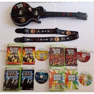 Xbox 360 Guitar Hero Wireless Gibson Les Paul Guitar - 4 Games - Bundle